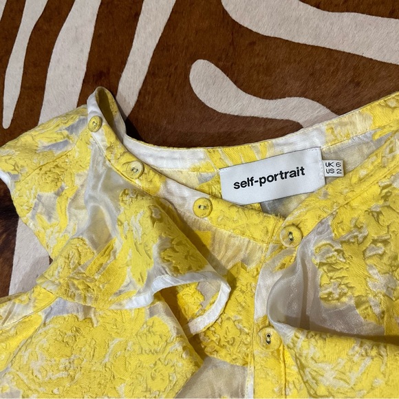 $460 Self-Portrait Embroidered Floral Fil Coupe Asymmetrical Ruffled Blouse - Picture 5 of 7